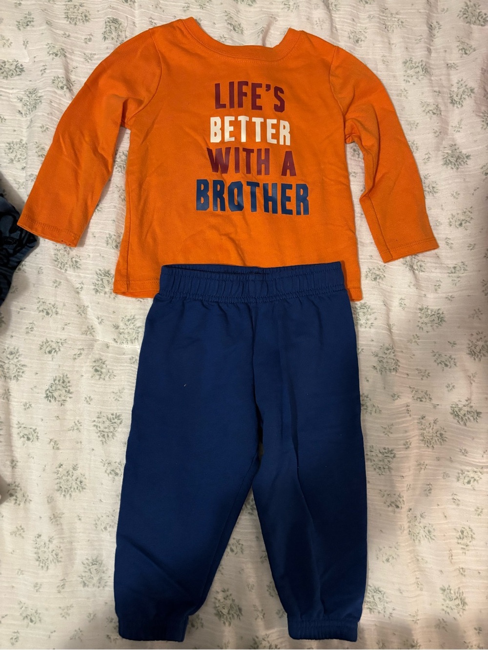 Kids Orange Long-Sleeve Top and Blue Bottoms Set